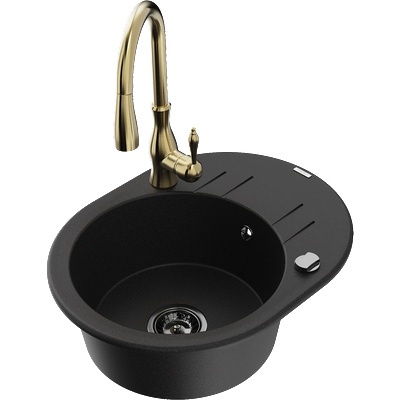 Mexen Kevin гранитна мивка с една камера с отцедник и кухненски смесител (6517-77-672601-50-B)