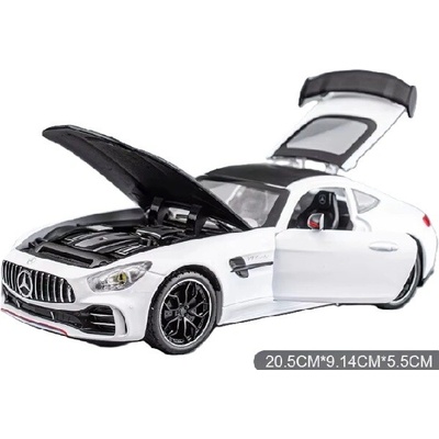 Mercedes Benz AMG GTR kovový model hračka na baterie světla zvuk Bílá 1:24