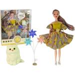 LEAN Toys Кукла Lean Toys - Emily, с рокля на портокали и коте, 30 cm (13916)
