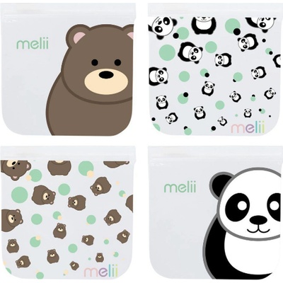 Melii Opakovateľne použiteľné vrecká na desiatu 4ks Panda Medveď