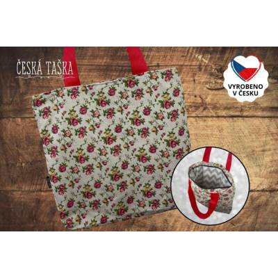 Česká Taška Taškokabelka ROSES XL ručně šitá Česká Taška s podšívkou a zipem 50×50 cm