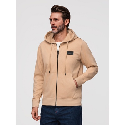 Ombre Clothing Мъжки суитшърт със цип с качулка и апликация - пясък V2 OM-SSZP-0256 Ombre Clothing Ombre Clothing | Bezhov | МЪЖЕ | S