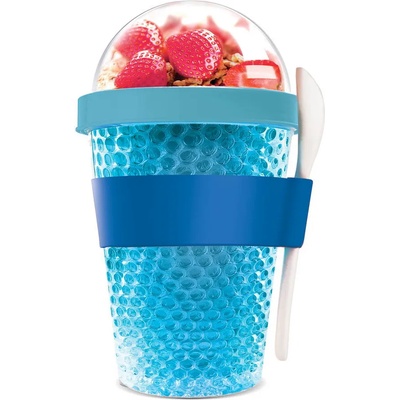 Asobu 386 мл синя двустенна охлаждаща чаша с прибор asobu от серия chill yo 2 go