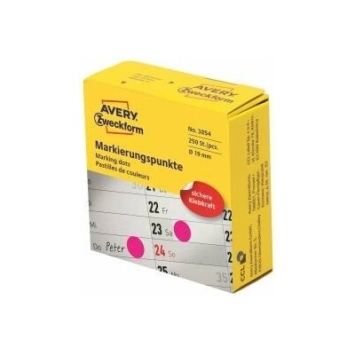 Etikety kruhové 19mm Avery purpurové v dispenzore