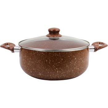 Elekom Тенджера мрамор кафява ЕК-24 mbr, Стъклен капак, Висококачествен алуминий, Незалепващо покритие, 4.5 литра, 24 х10 см (ek-24 mbr)