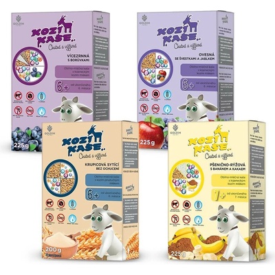 Goldim Kozí kaše borůvka + švestky a jablko + banán a kakao + krupicová 875 g