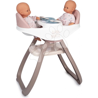 Smoby Jídelní židle pro dvojčata Twin Highchair 2in1 Natur D'Amour Baby Nurse pro 42 cm panenky se 4 doplňky od 24 měsíců