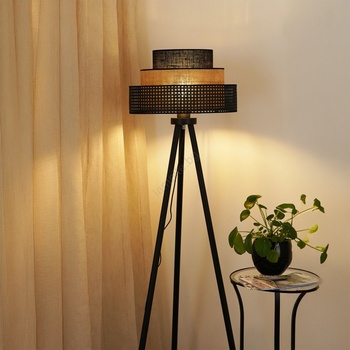 Brilagi - Подова лампа DAKOTA LUNETA 1xE27/15W/230V черна/ратан (BG1129)