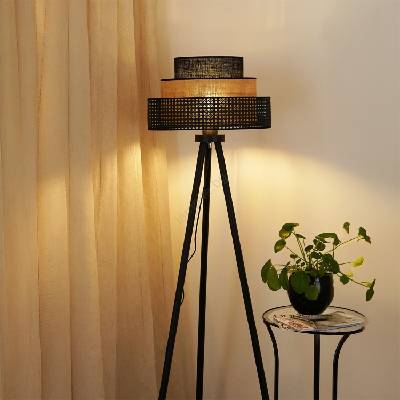 Brilagi - Подова лампа DAKOTA LUNETA 1xE27/15W/230V черна/ратан (BG1129)