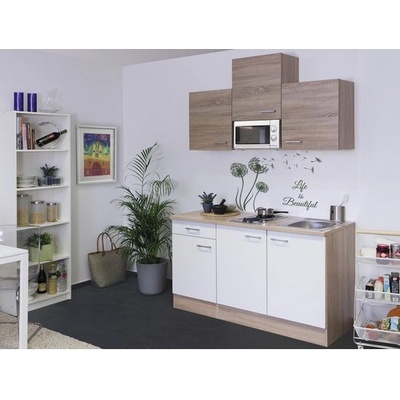 Flex Well rovná kuchyňská linka se spotřebiči Samoa 150,5 cm barva čela bílá sonoma dub matná barva korpusu sonoma dub – Zboží Mobilmania