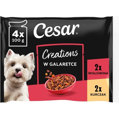 Cesar Creations Kuracie s hráškom a hovädzie s mrkvou v želé 4×100 g