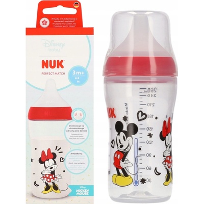 Nuk Perfect Match dojčenská fľaša Mickey temperature control red 260 ml