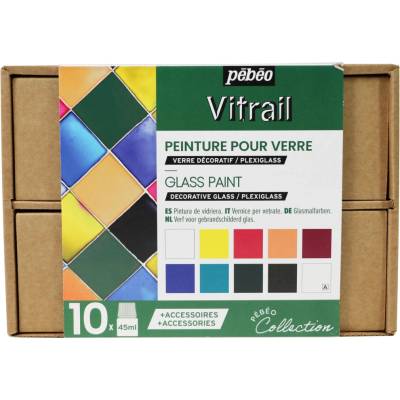 Pébéo Sada nevypalovacích barev na sklo Vitrail 10 x 45 ml
