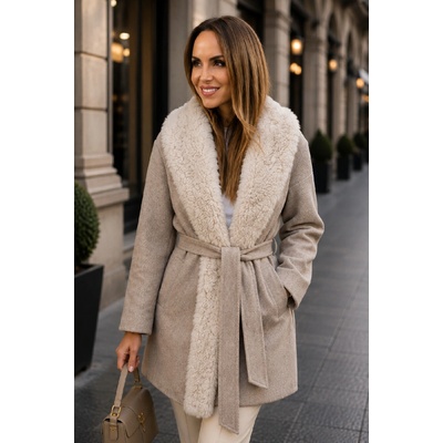 Max Original Leather Dámsky vlnený kabát L403 beige
