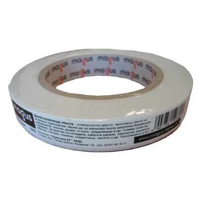 MAGUS ЛЕНТА magus ДВОЙНО ЛЕПЯЩА МОНТАЖНА 19мм х1.5м БЯЛА (871)