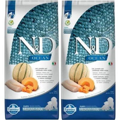 N&D Ocean Pumpkin Grain Free Puppy Medium & Maxi Cod & Cantaloupe melon 2 x 12 kg