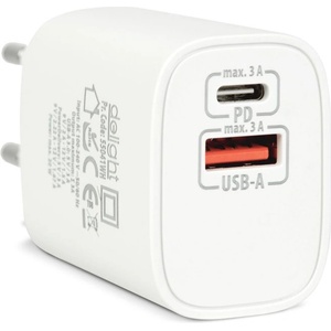 Delight USB Type-C + USB A PD20W Бързо зарядно устройство 20W Бяло 55041WH (55041WH)