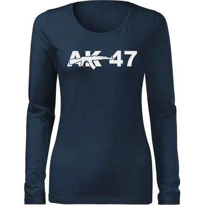DRAGOWA Slim дамска тениска с дълъг ръкав, AK47, тъмносиня 160g/m2 (6004)