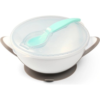 BabyOno Be Active Suction Bowl with Spoon комплект за хранене за деца Grey 6 m+ 2 бр