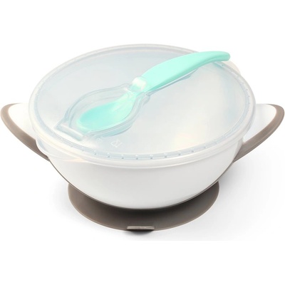 BabyOno Be Active Suction Bowl with Spoon комплект за хранене за деца Grey 6 m+ 2 бр