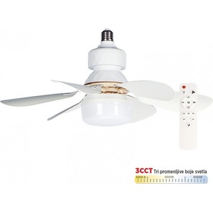 MITEA Lighting MV5030-W - Вентилатор за цокъл E27 с LED крушка, CCT, 12W, с дистанционно управление, бял (MV5030-W)