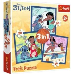 Trefl Trefl: Пътуване във времето с Stitch 3 в 1 - пъзел от 20-36-50 части