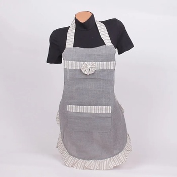 Тъмносива готварска престилка с панделка и райе