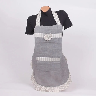 Тъмносива готварска престилка с панделка и райе