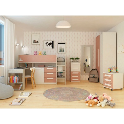 TRS SPAIN Aldo Dětský pokoj s multifunkční postelí Mety wave růžová – Sleviste.cz