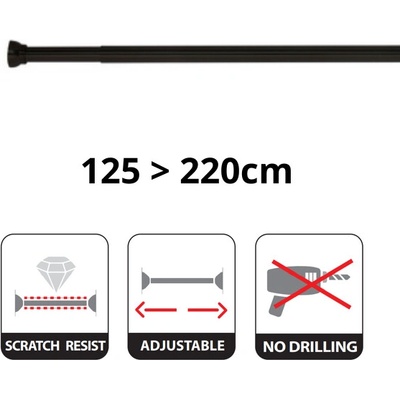 Spirella tyč na sprchový závěs KRETA, bez vrtání, černá, hliník, 125 - 220 cm (10.21055)