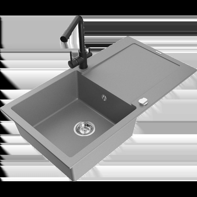 Leo гранитна мивка с 1 корито и отцедник, с кухненски смесител Duero, сив - 6501-71-671600-70 (6501-71-671600-70)