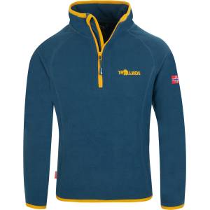 TROLLKIDS Детски поларен пуловер Trollkids Kid's Nordland Half Zip Fleece jumper - Mystic Blue / Golden Yellow - размер 104 (EU) (704-1727-0513)
