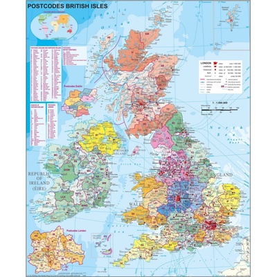 Stiefel Velká Británie - nástěnná mapa PSČ 100 x 140 cm Varianta: bez rámu v tubusu, Provedení: laminovaná mapa v lištách