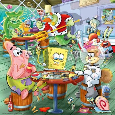 RAVENSBURGER Štvorcové SpongeBob Noc v Chrumkavom Krabovi 500 dielov