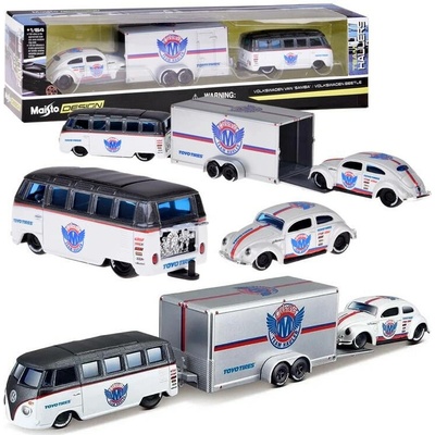 Maisto Kovová auta Volkswagen Van Samba & Beetle 1:64
