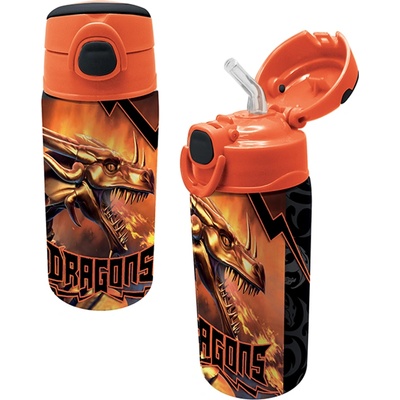Graffiti Бутилка за вода Graffiti - Dragons, Със сламка, 500 ml (231414)