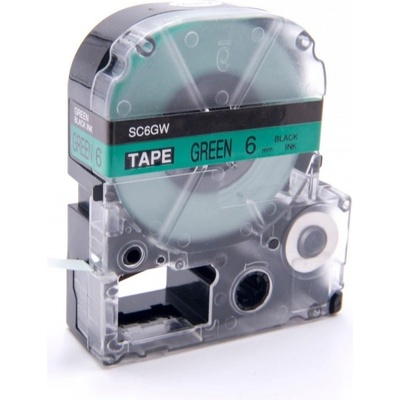 Compatible Epson LK-2GBP, SC6GW, 6mm x 9m, черен печат / зелен фон, съвместима лента (LKSC6GW)