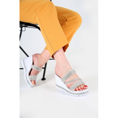 Moda Trend Дамски чехли с цяла подметка - Сиво-Бели #328015 (328015_Бяло)