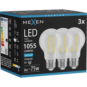 Mexen Vintis 3x LED филтърна крушка E27, A60, 8W, Студена - 6500K, 1055 lm, чиста (L150-E27-0865-00x03)