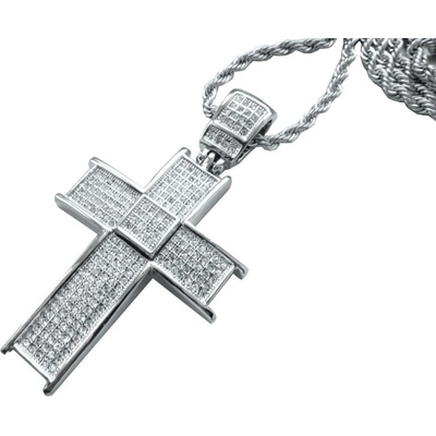 Blingstar A697 Přívěsek kříž BIG CROSS Diamond Silver Křížek zirkony