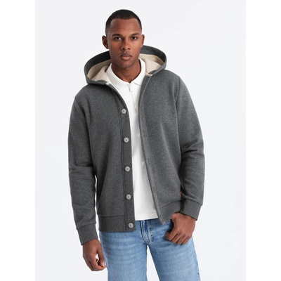 Ombre Men's button-down hooded sweatshirt graphite melange šedá