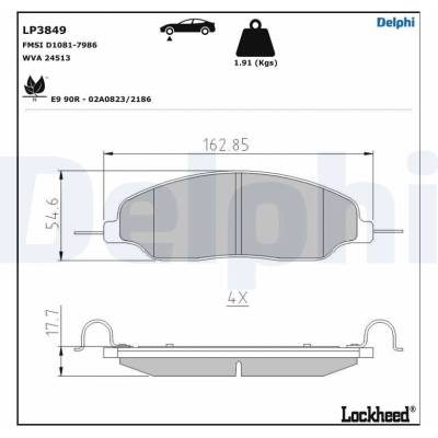 Sada brzdových destiček, vždy 4 kusy v sadě DELPHI LP3849