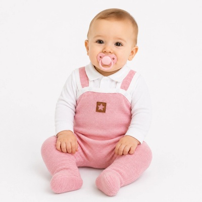 Baby Nellys -dílná soupravička Star body dl. rukáv pletené dupačky růžové