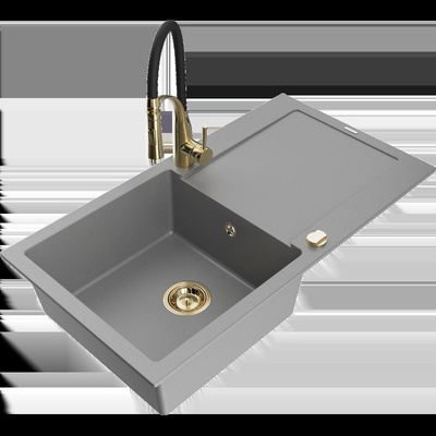 Leo мивка от гранит 1-камерна с отцедник и кухненски смесител Aster, сив - 6501-71-73450-57-G (6501-71-73450-57-G)