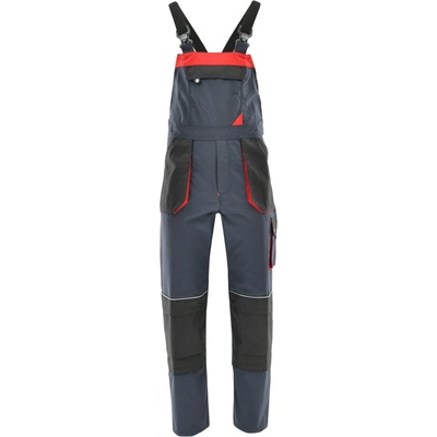 Sara Workwear pracovní kalhoty s laclem RAMBO šedé červené