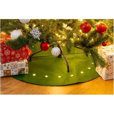 MagicHome Koberec zelený pod vianočný stromček s hviezdičkami 22x LED teplá biela 2xAA 90 cm