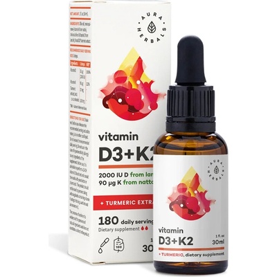 Aura Herbals Витамин D3 800 IU + K2 36 g + Куркума 30 ml капки | Aura Herbals (610740 AH)
