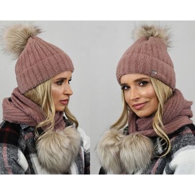 Fashionweek Capu Exkluzivní alpakový zimní set čepice a šála s bambulkami Jenot Zizi-AL4ccino
