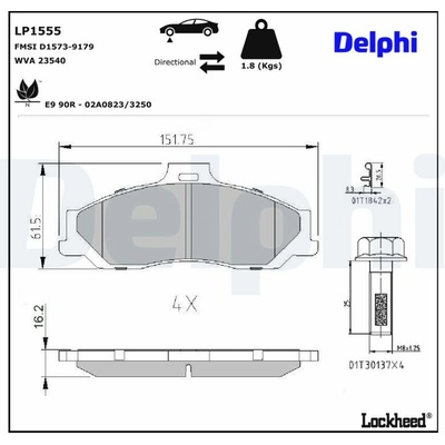 DELPHI Sada brzdových platničiek, Parkovacia kotúčová brzda LP1555