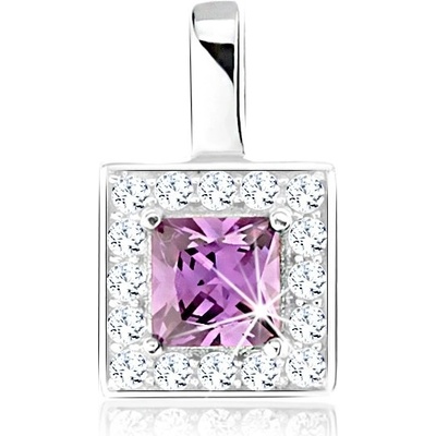 Šperky Eshop Přívěsek stříbro třpytivý obrys čtverce fialový broušený zirkon výřezy SP66.30